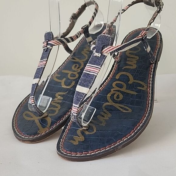 Sam Edelman Beachy Coastal Red White Blue July 4th Splitt ToeFlat Sandals 7.5M - Picture 1 of 11